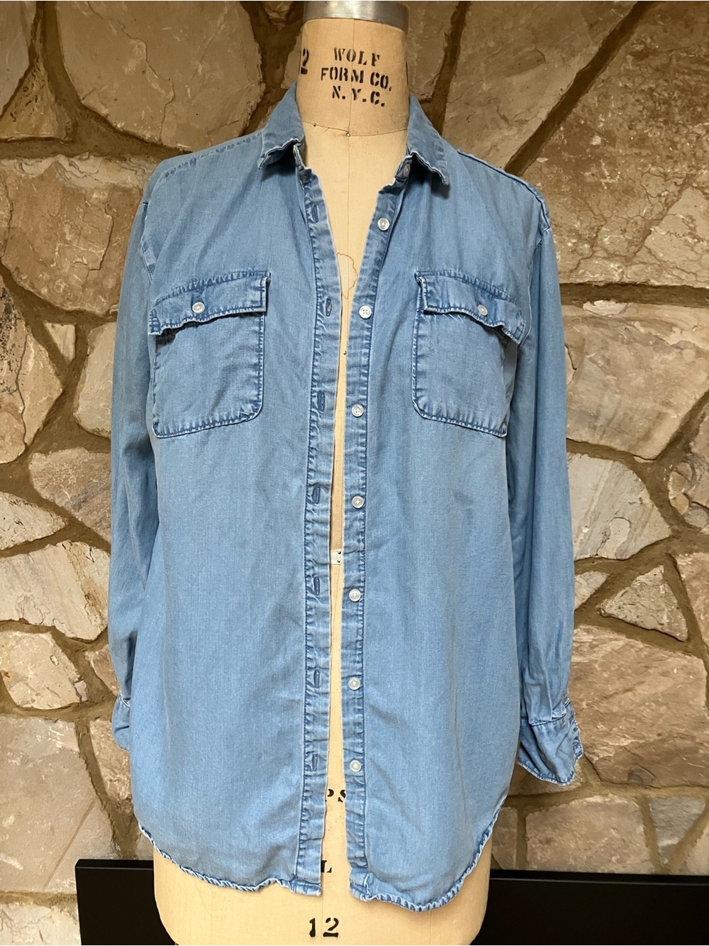 Chambray Light Blue Denim Button-Up Shirt